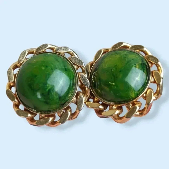 Vintage Green Stone Gold Tone Cufflinks - Picture 3 of 5